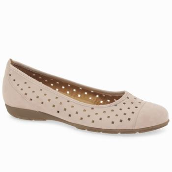 Beige Women's Gabor Ruffle Punched Detail Flat Shoes | PQF-837415