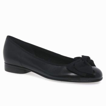 Black Women's Gabor Amy Bow Trim Ballet Flats | JIV-185076