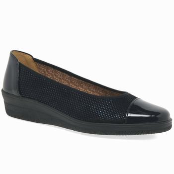 Black Women's Gabor Petunia Patent Accent Low Wedge Shoes | WJA-579134