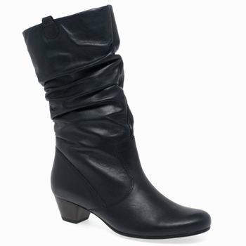 Black Women's Gabor Rachel Leather Wide Fitting Knee High Boots | XMU-108364