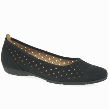 Black Women's Gabor Ruffle Punched Detail Flat Shoes | UKJ-376490