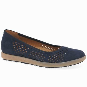 Blue Women's Gabor Pattie Punched Detail Casual Flat Shoes | NFE-042653