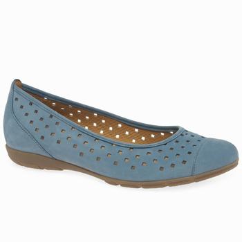 Blue Women's Gabor Ruffle Punched Detail Flat Shoes | HXW-682149