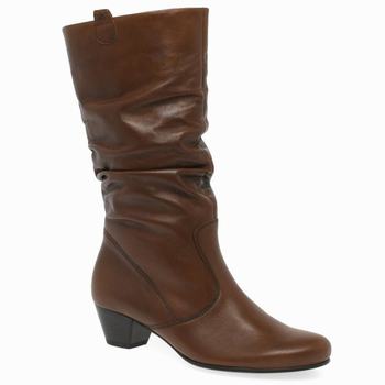 Brown Women's Gabor Rachel Leather Wide Fitting Winter Boots | HWR-145897