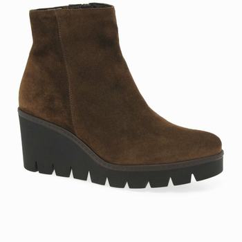 Brown Women's Gabor Utopia Chunky Wedge Heel Ankle Boots | OBK-102374