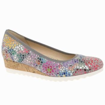 Grey / Flower Women's Gabor Epworth Low Wedge Shoes | EHD-809357