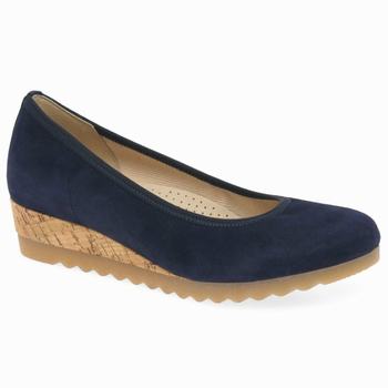 Navy Women's Gabor Epworth Low Wedge Shoes | XYC-627039