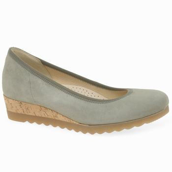 Olive Women's Gabor Epworth Low Wedge Shoes | USF-162459