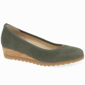 Olive Women's Gabor Epworth Low Wedge Shoes | VLR-169253