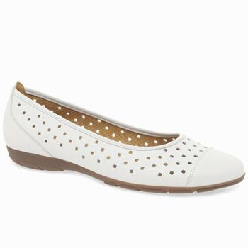 White Women's Gabor Ruffle Punched Detail Flat Shoes | XCQ-497602