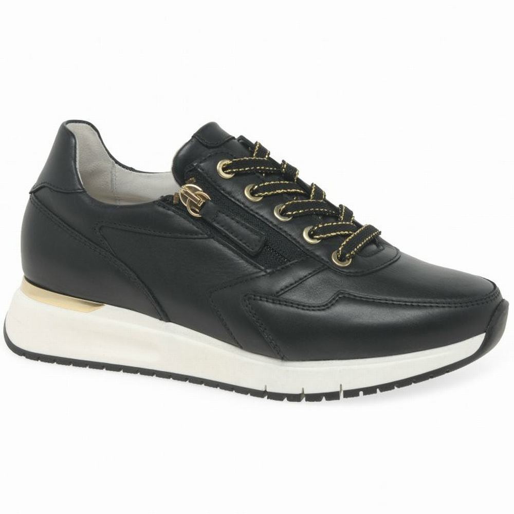 Black / Gold Women\'s Gabor Princess Trainers | FQW-954028