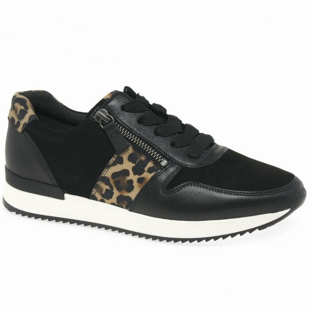 Black / Leopard Women\'s Gabor Lulea Casual Trainers | UVN-675234