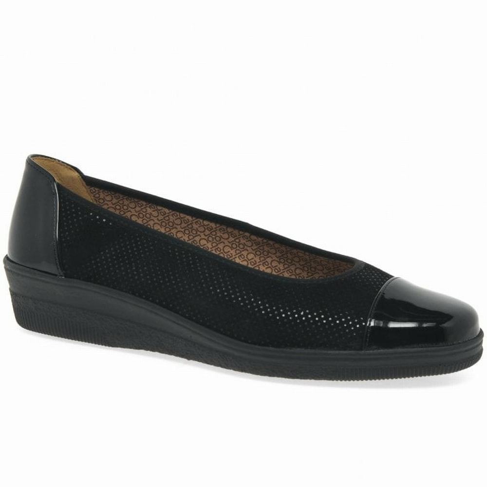 Black Women\'s Gabor Petunia Patent Accent Low Wedge Shoes | SYQ-209647